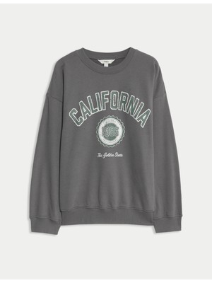 Marks & Spencer Pamuk Karışımlı California Yazılı Sweatshirt