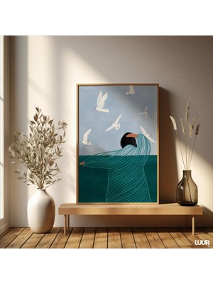 Ninastore Yeşil Soyut Insanlar ve Kuşlar Sanat Baskısı: Art Deco Kız Çocuk Odası Dekorasyonu (Dijital Indirme)