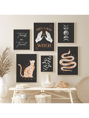 Ninastore 6'lı Cadılar Bayramı Baskı Seti | Dijital Sanat Indirme | Sevimli Cadılar Bayramı Duvar Galerisi | C