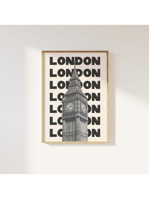 Ninastore Londra Seyahat Baskısı | Dijital Sanat Indirme | Siyah Beyaz Londra Ingiltere Big Ben Seyahat Sergis