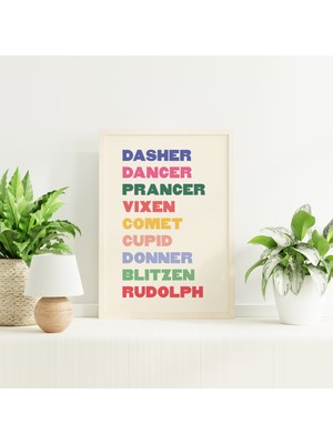 Ninastore Renkli Ren Geyiği Baskısı | Dijital Sanat Indirme | Modern Noel Dekorasyonu | Sevimli Rudolph Tatil