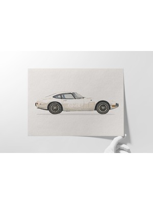 Ninastore Toyota 2000GT Suluboya Baskı: Japon Klasik Otomobil Posteri (Dijital Indirme)