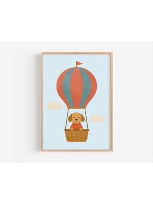 Ninastore Yavru Köpek Sıcak Hava Balonu Temalı Çocuk Odası Baskısı: Köpek Duvar Sanatı (Dijital Indirme)