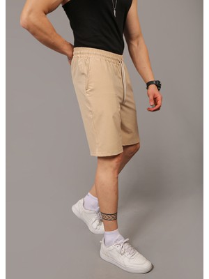 Eydamoon Erkek Bej Baggy Kesim Likralı Paraşüt Kumaş Hızlı Kuruyan Yazlık Şort&bermuda