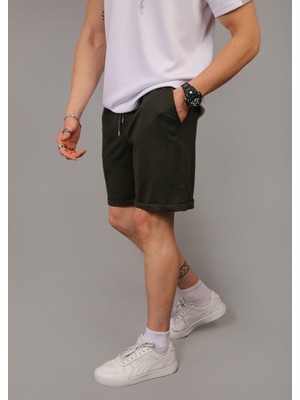 Eydamoon Erkek Haki Regular Kesim Penye %100 Organik Pamuk Cepli Yazlık Şort