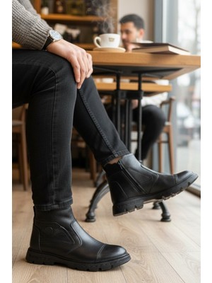 Enoch Hakiki Deri Yan Fermuarlı ve Karakteristik Dikişli Erkek Bot