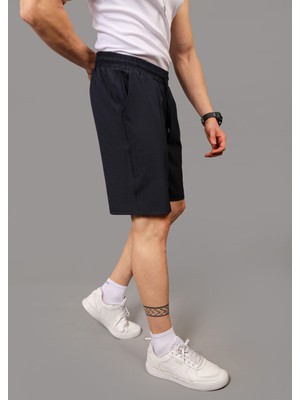 Eydamoon Erkek Lacivert Baggy Kesim Likralı Paraşüt Kumaş Hızlı Kuruyan Yazlık Şort&bermuda