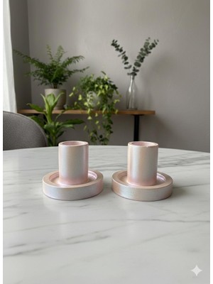 MumKusag Metalik Inci Renk 2'li Şamdan