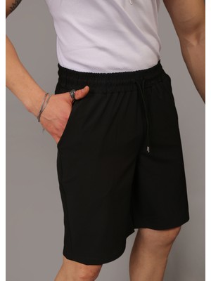 Eydamoon Erkek Siyah Baggy Kesim Likralı Paraşüt Kumaş Hızlı Kuruyan Yazlık Şort&bermuda