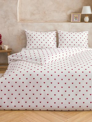 LC Waikiki Kırmızı Kalp Baskılı Çift Kişilik Nevresim Seti 200X220 cm  (S6)