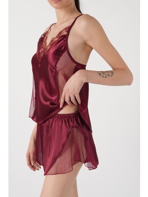 Homay 2’li Volan Detaylı Şortlu Saten Pijama Takımı