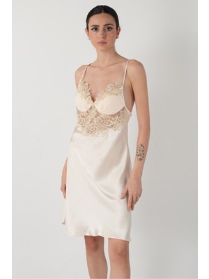 Homay 6’lı Güpür Detaylı Kısa Saten Gecelik & Sabahlık Çeyiz Seti