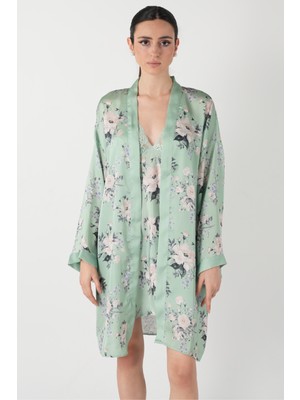 Homay 4’lü Floral Desenli Saten Gecelik & Şortlu Sabahlık Takım