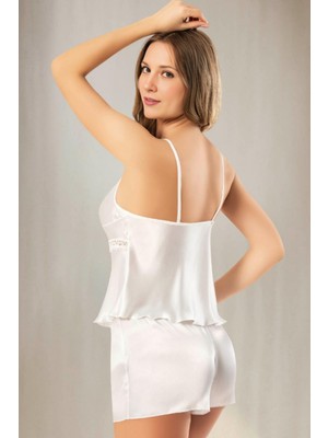 Homay 2'li Dantel Detaylı Şortlu Saten Pijama Takımı