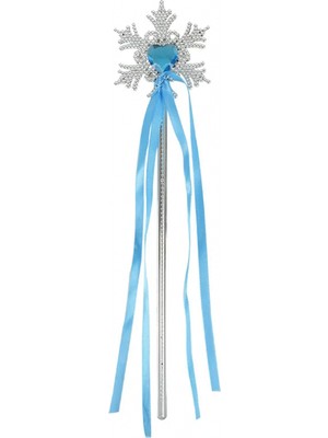 Kar Taneli Mavi Kalp Taşlı Saten Kurdeleli Karlar Ülkesi Elsa Asası Sopası 34 cm (4887)