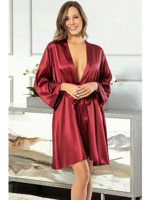 Homay Tek Parça Bel Bağcıklı Saten Sabahlık