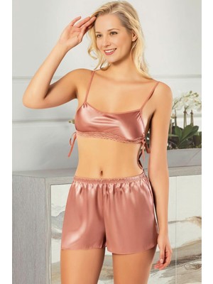 Homay 2'li Bağcıklı Bralet ve Şortlu Saten Pijama Takımı