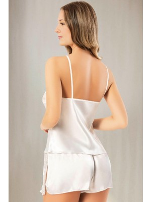 Homay 2’li Dantelli Ince Askılı Şortlu Saten Pijama Takımı