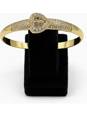 Pangu Kalp Figürlü Zirkon Taşlı Altın Renk Çelik Kelepçe Bilezik