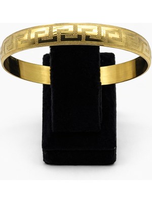 Pangu Yunan Anahtarı Desenli Altın Renk Çelik  Bilezik