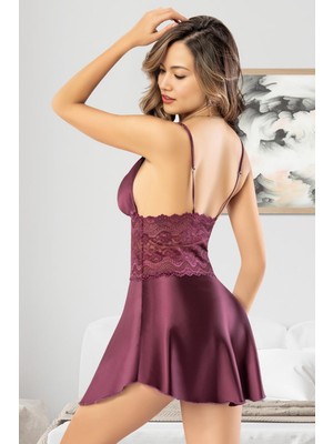 Homay Dantel Bel Detaylı Ince Askılı Saten Gecelik