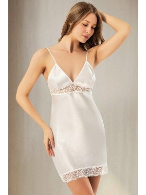 Homay Dantel Detaylı Ince Askılı Saten Gecelik