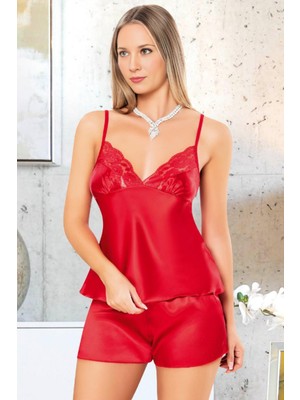 Homay 2'li Dantel Yakalı Şortlu Saten Pijama Takımı
