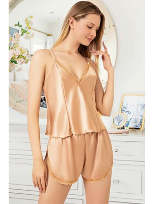 Homay 2’li Dantelli Şortlu Saten Pijama Takımı