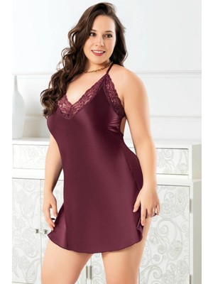 Homay Büyük Beden Dantel Yakalı Çapraz Askılı Saten Gecelik