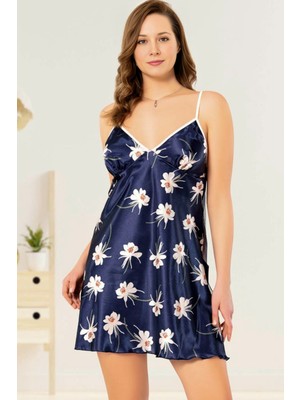 Homay Büyük Beden Sade Çiçek Desenli Saten Gecelik