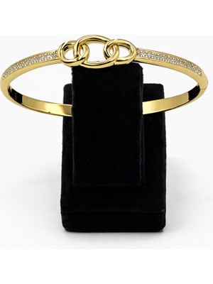 Pangu Halka Figürlü Zirkon Taşlı Altın Renk Çelik Kelepçe Bilezik