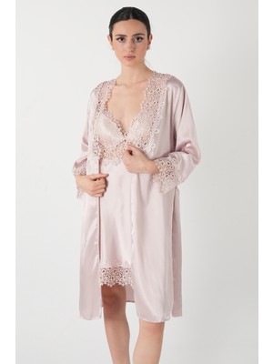 Homay 6’lı Güpür Detaylı Saten Gecelik & Pijama Çeyiz Seti