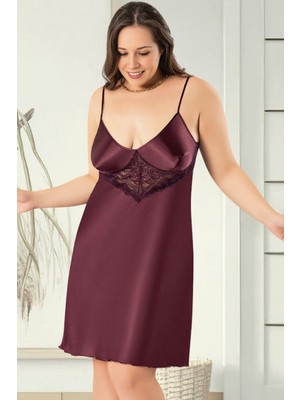 Homay Büyük Beden Dantel Bel Detaylı Saten Gecelik