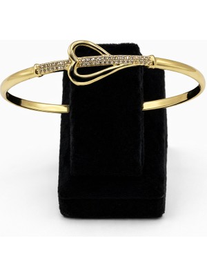 Pangu Kalp Figürlü Zirkon Taşlı Altın Renk Çelik Kelepçe Bilezik