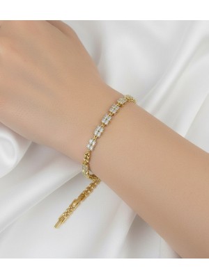 Hoolya Design Xuping Modern Tasarım Zirkon Taşlı Kuyumcu Serisi 14K Gold Premium Bileklik 17CM + 2cm Ayarlı
