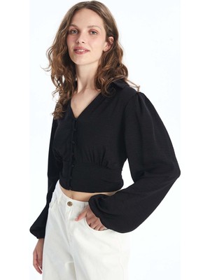Lc Waikiki Yeni Sezon Gömlek Yaka Düz Uzun Kollu Kadın Crop