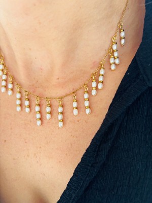 By Song Aksesuar Çelik Zincirli Inci Kolye