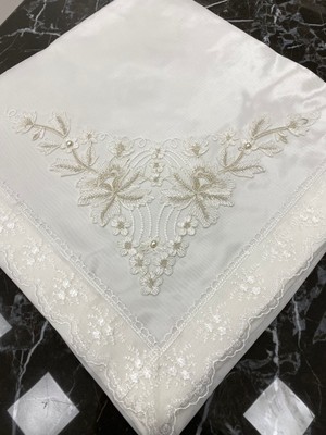 PremiumPort Şık Fransız Güpürlü Işlemeli Saten Lüks Bohça, Çeyizlik Set