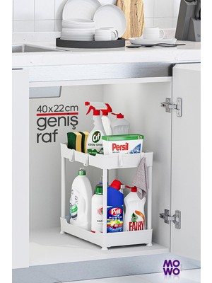 PremiumPort Beyaz Çok Katlı Mutfak ve Banyo Rafı, Dolap ve Tezgah Altı Düzenleyici