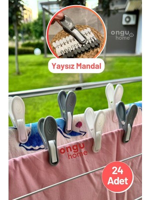 PremiumPort 24'lü Modern Kırılmaz Mandal Seti, Gri ve Beyaz Renkli