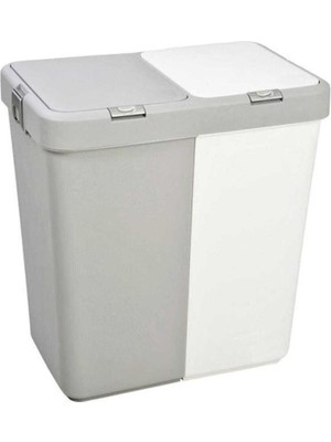 PremiumPort Çift Gözlü 80L Çamaşır Sepeti, Gri Beyaz Renk, Pratik ve Şık Tasarım