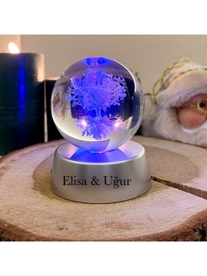 Keyfim Shop Kişiye Özel Yaşam Ağacı 3 Boyutlu Kristaller Otomatik Işıklı Küre