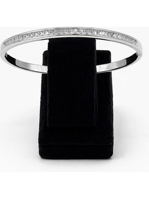 Pangu Sıralı Zirkon Taş Detaylı Gümüş Renk Çelik Kelepçe Bilezik