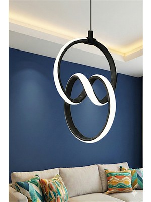 Ece Aydınlatma Orko Siyah Kasa Beyaz Işıklı Modern LED Avize