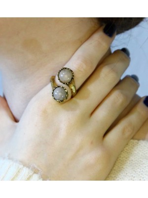 Esha Doğal Taş Güneş 2'li Doğal Taşlı Antik Model Kadın Ayarlanabillir Yüzük EUY90GNS