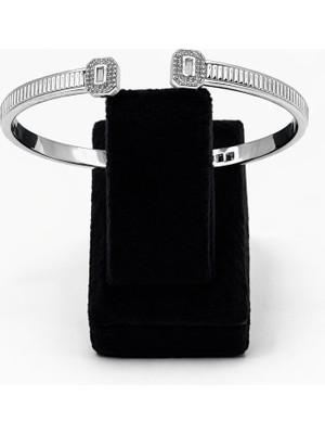 Pangu Baget Zirkon Taş Detaylı Gümüş Renk Çelik Bilezik