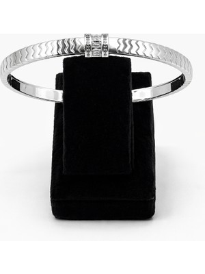 Pangu Zikzak Desenli Gümüş Renk Çelik Kelepçe Bilezik