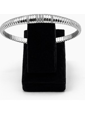 Pangu Zirkon Taş Detaylı Gümüş Renk Çelik Bilezik