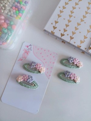 Corcoz El Yapımı 4'lü Çiçek Desenli Sevimli Çıtçıtlı Mini Toka Seti - CZ138