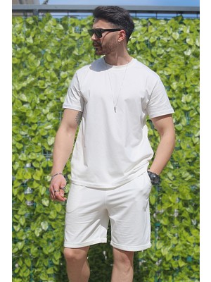 EYDAMOON Erkek Beyaz 2 Li Set Regular %100 Pamuk Süprem Penye Kumaş Alt-Üst Takım